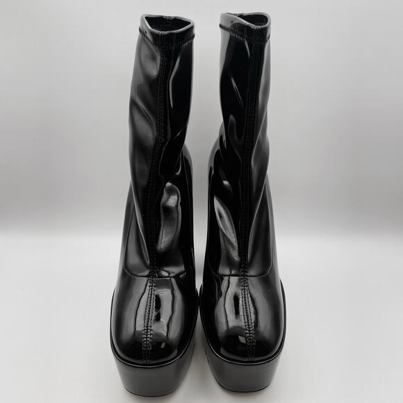 Stuart Weitzman Skyhigh 145 Platform Bootie US 8.5 Black Vinyl Pull On NWOB - Picture 7 of 14